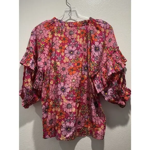 Ramy Brook Top Womens Eugenia Pink Floral Print Voluminous Blouse Top Size XS - Picture 3 of 8